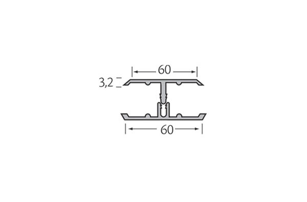 Eurotexx Dubbel Rabat - potdeksel 50mm verbindingsprofiel kunststof gevelbekleding lijn tekening 2 delig