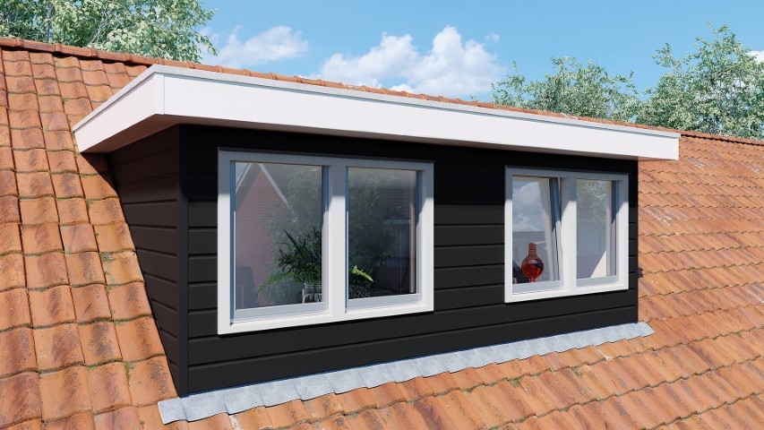 Een dakkapel in de kleur dustgrey sponningdeel 143 horizontaal gemonteerd