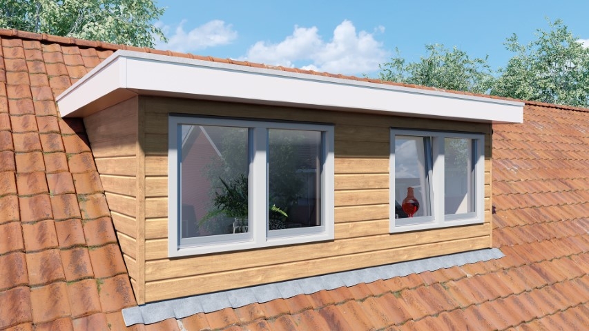 Een dakkapel in de kleur natuur eiken sponningdeel 143 horizontaal gemonteerd