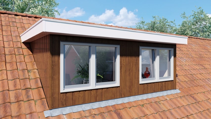 Een dakkapel in de kleur golden oak sponningdeel 143 verticaal gemonteerd