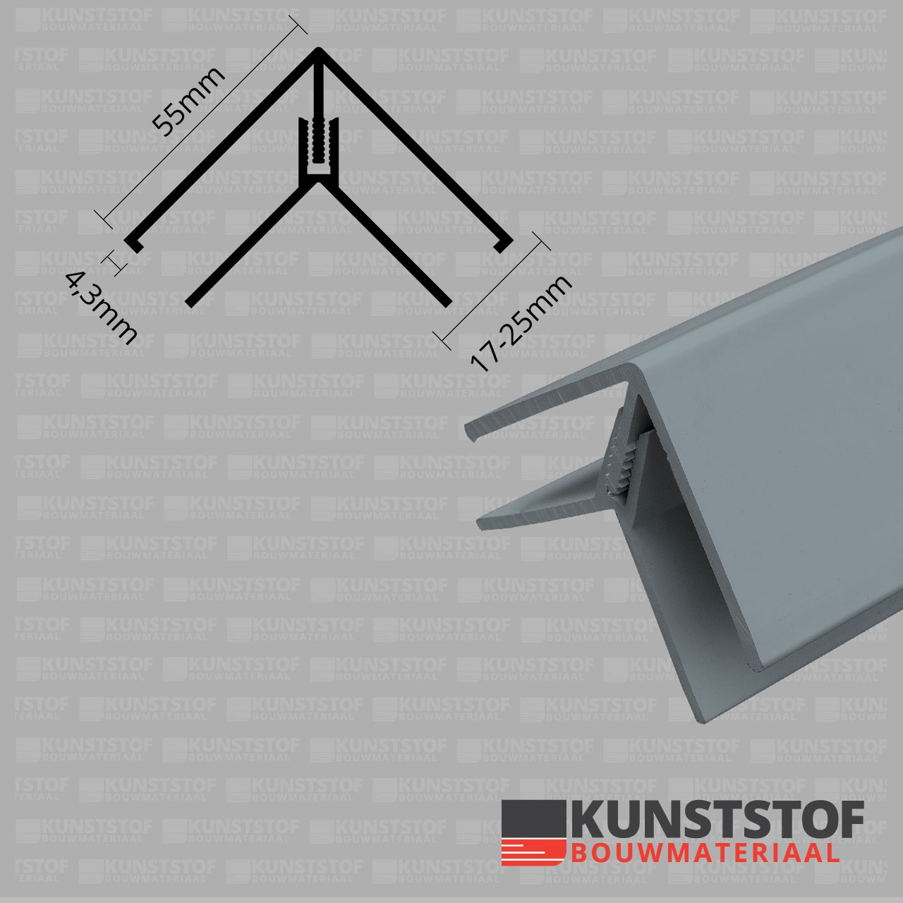 Eurotexx Dubbel Rabat hoekprofiel 2-delig kunststof in de kleur quartz grijs ral 7045