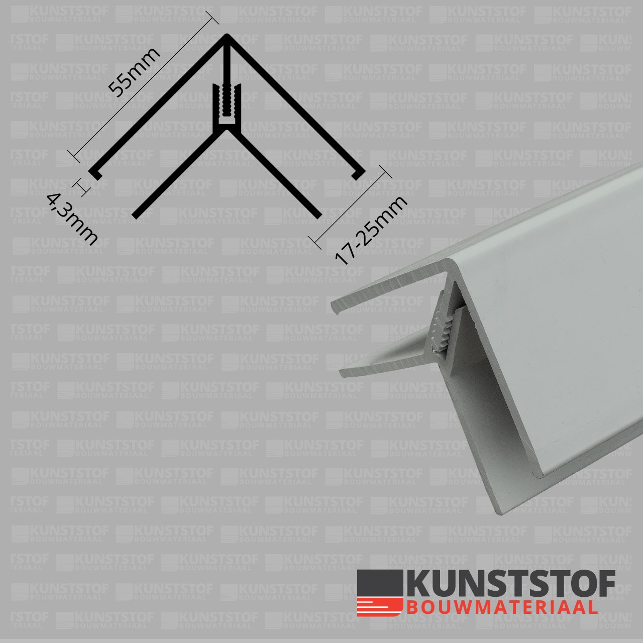 Eurotexx Dubbel Rabat hoekprofiel 2-delig kunststof in de kleur lichtgrijs ral 7035