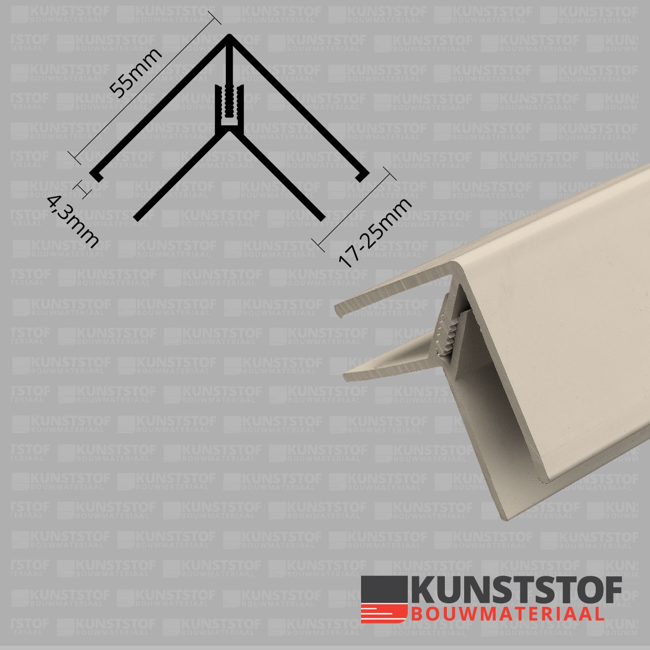 Eurotexx Dubbel Rabat hoekprofiel 2-delig kunststof in de kleur sand ral 1015 licht bruin