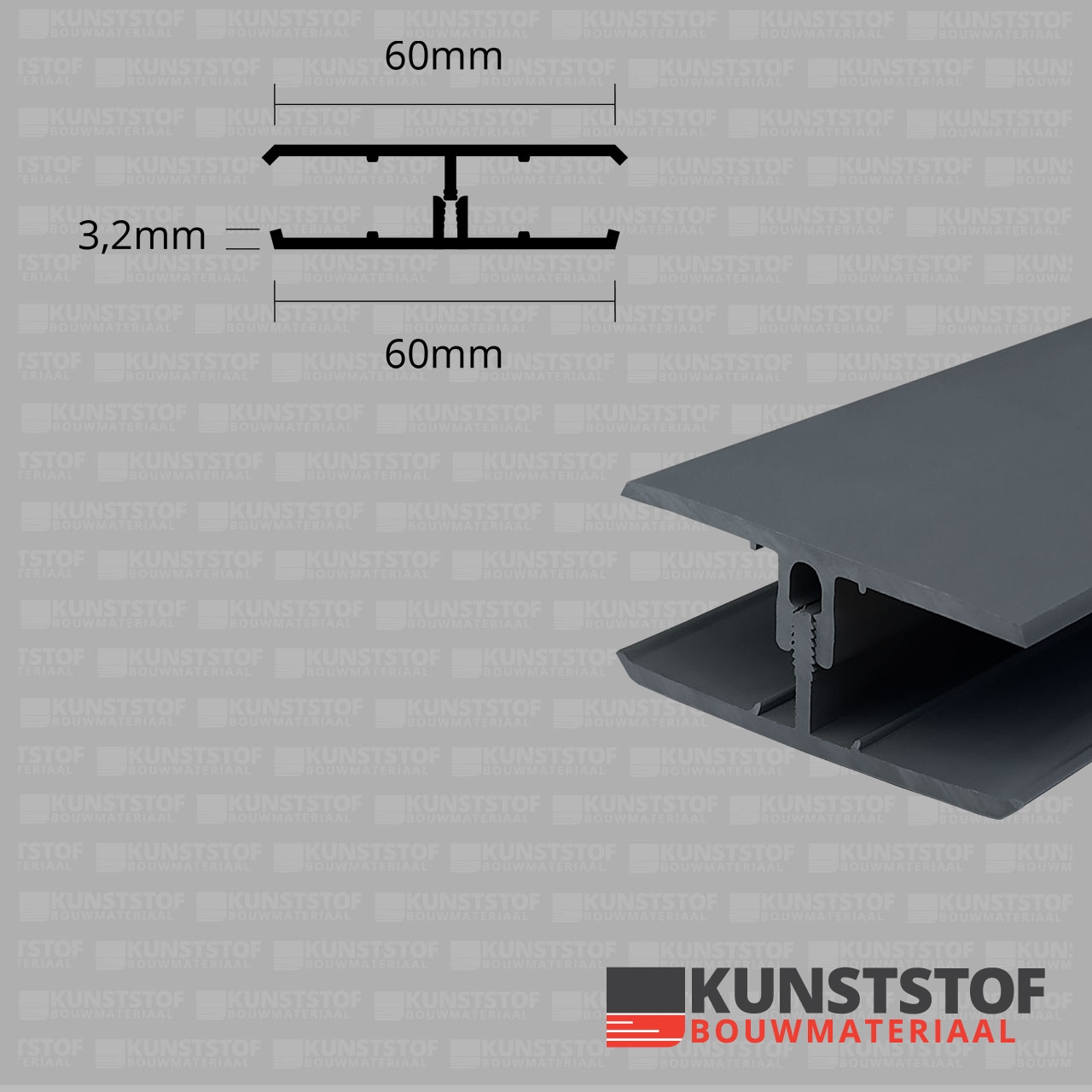 Eurotexx Dubbel Rabat - potdeksel 50mm verbindingsprofiel 2 delig kunststof gevelbekleding profiel in de kleur antraciet ral 7015 donker grijs zwart