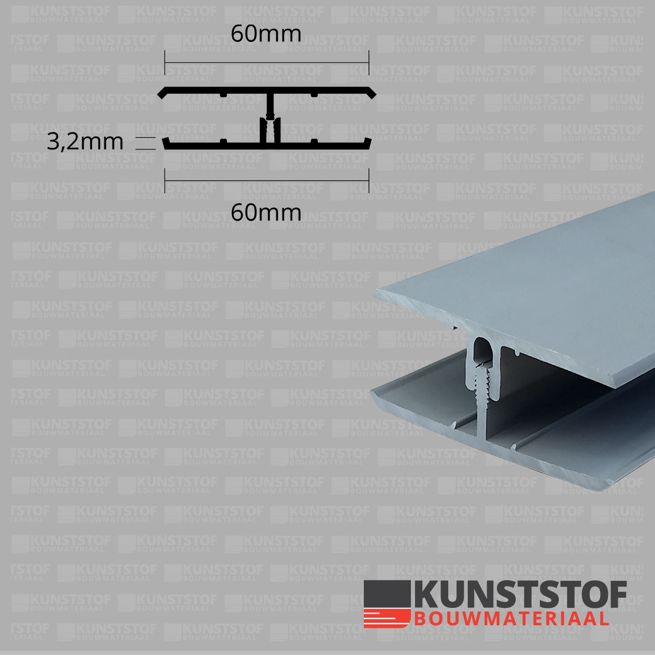 Eurotexx Dubbel Rabat - potdeksel 50mm verbindingsprofiel 2 delig kunststof gevelbekleding profiel in de kleur grijs ral 7001