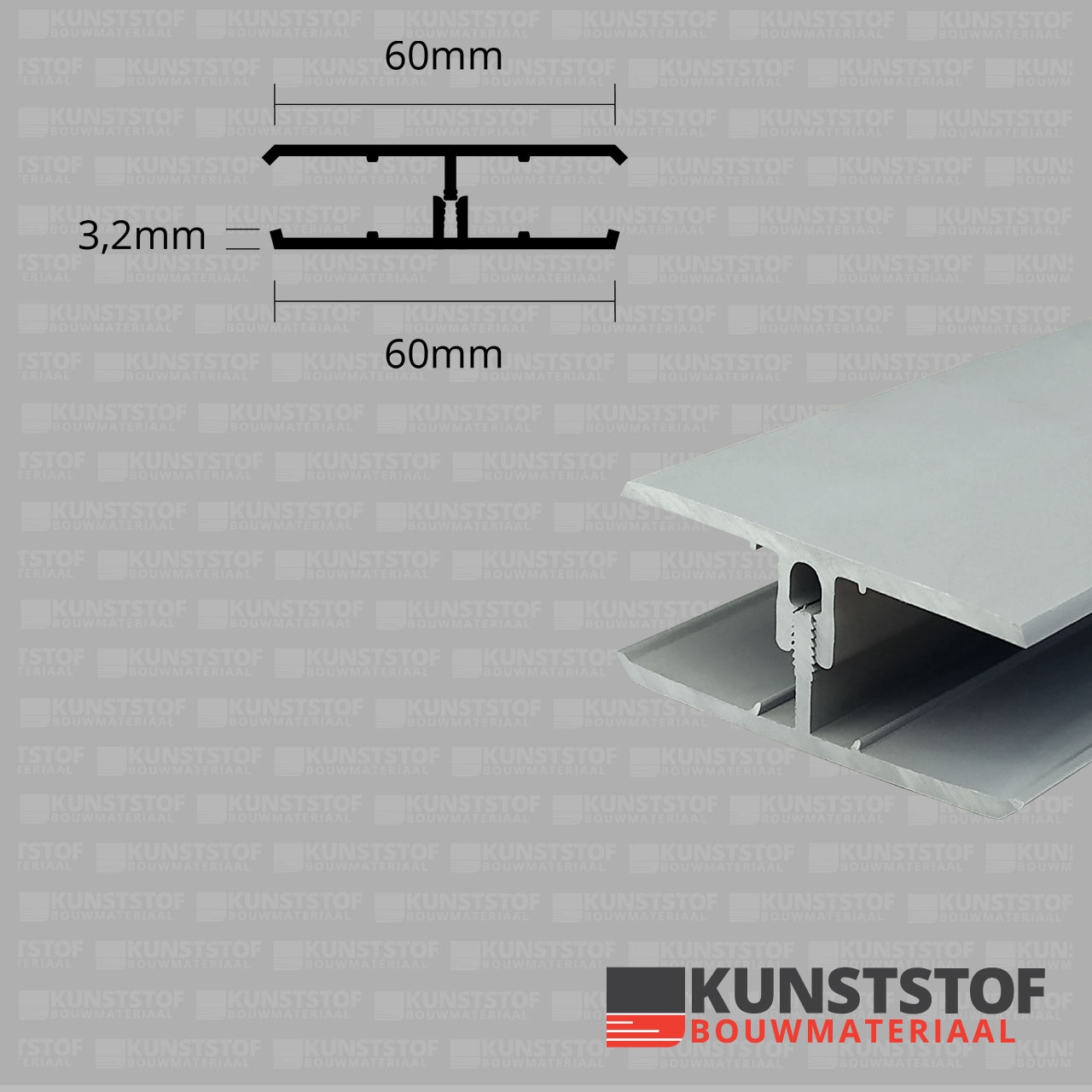 Eurotexx Dubbel Rabat - potdeksel 50mm verbindingsprofiel 2 delig kunststof gevelbekleding profiel in de kleur licht grijs ral 7035