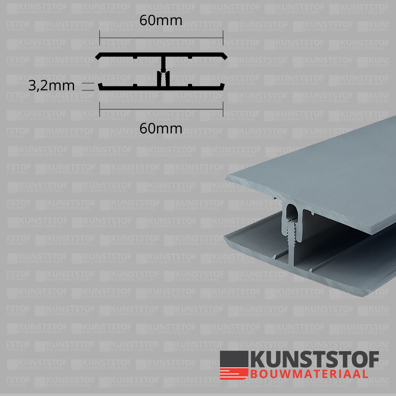 Eurotexx Dubbel Rabat - potdeksel 50mm verbindingsprofiel 2 delig kunststof gevelbekleding profiel in de kleur quartz grijs ral 7045