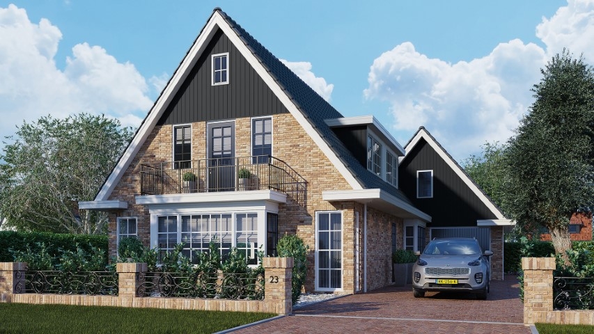 Een gevel in de kleur dustgrey sponningdeel 143 horizontaal gemonteerd