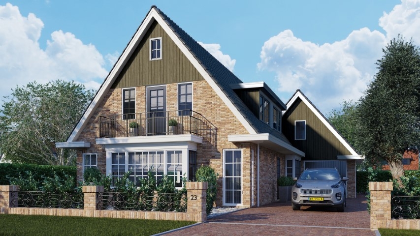 Een gevel in de kleur taupe eiken sponningdeel 143 horizontaal gemonteerd