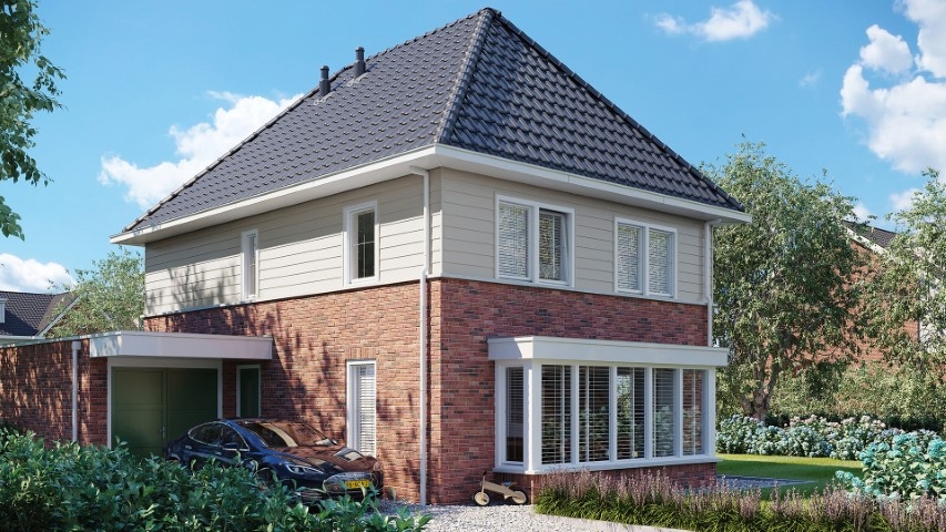 Een huis in de kleur creme keralit potdeksel 177 horizontaal gemonteerd