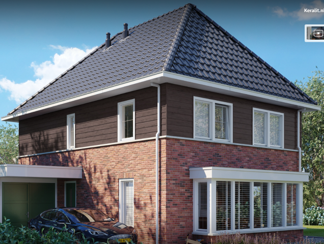 Een huis in de kleur bruin eiken keralit potdeksel 177 horizontaal gemonteerd