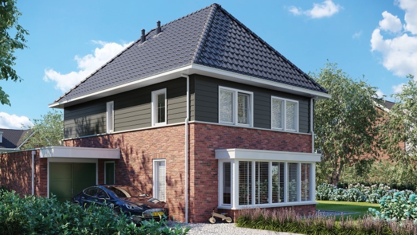 Een huis in de kleur kwartsgrijs keralit potdeksel 177 horizontaal gemonteerd