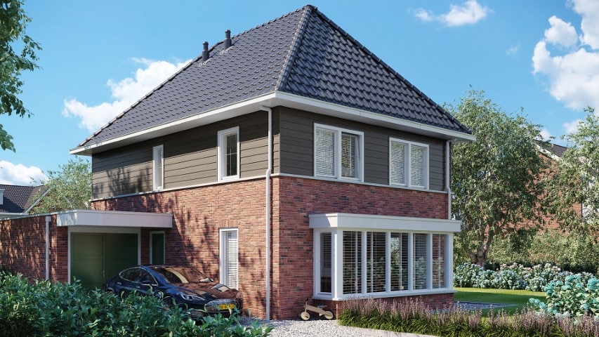 Een huis in de kleur vergrijsd ceder keralit potdeksel 177 horizontaal gemonteerd