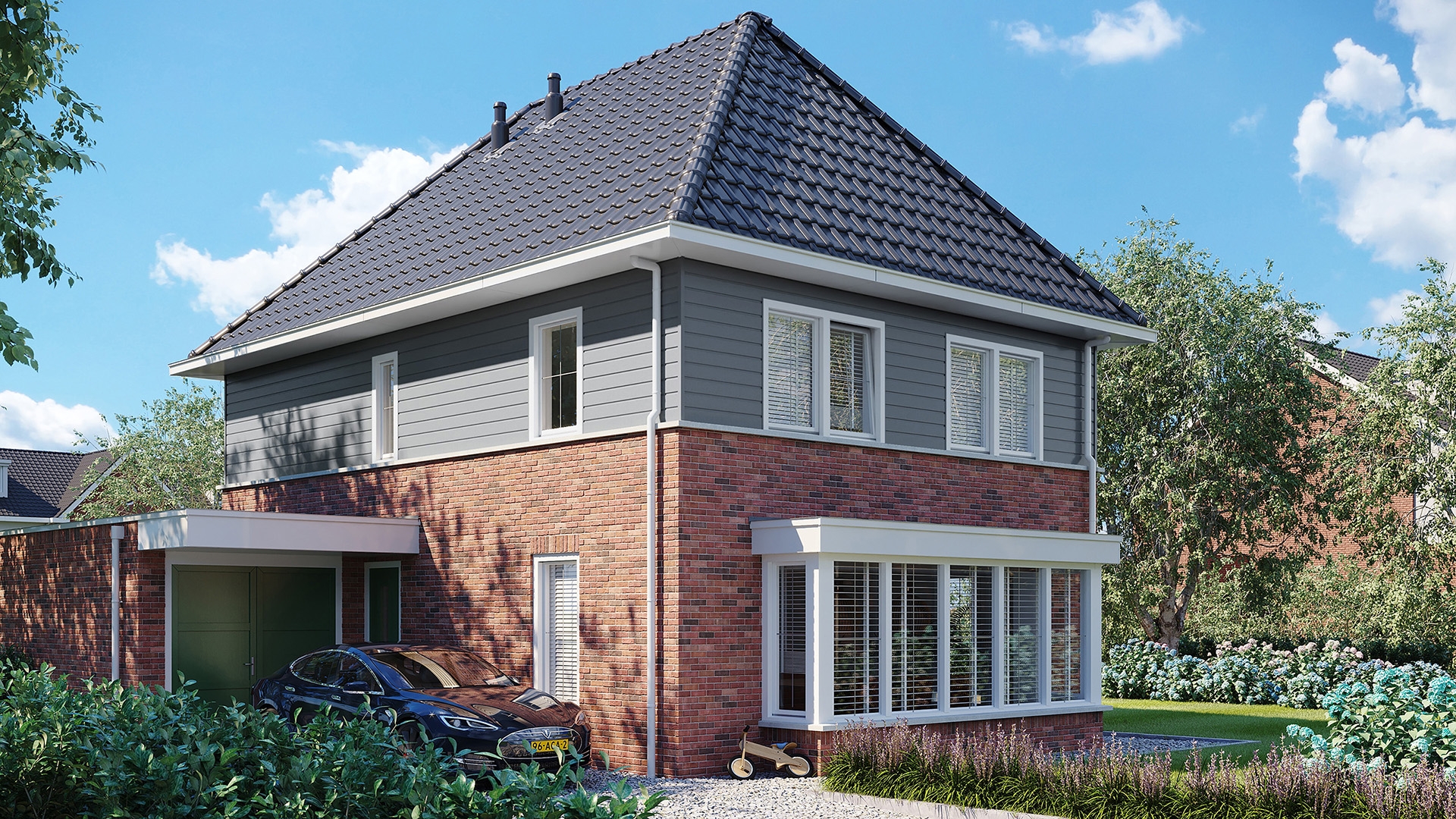 Een huis in de kleur grijs sponningdeel 143 horizontaal gemonteerd