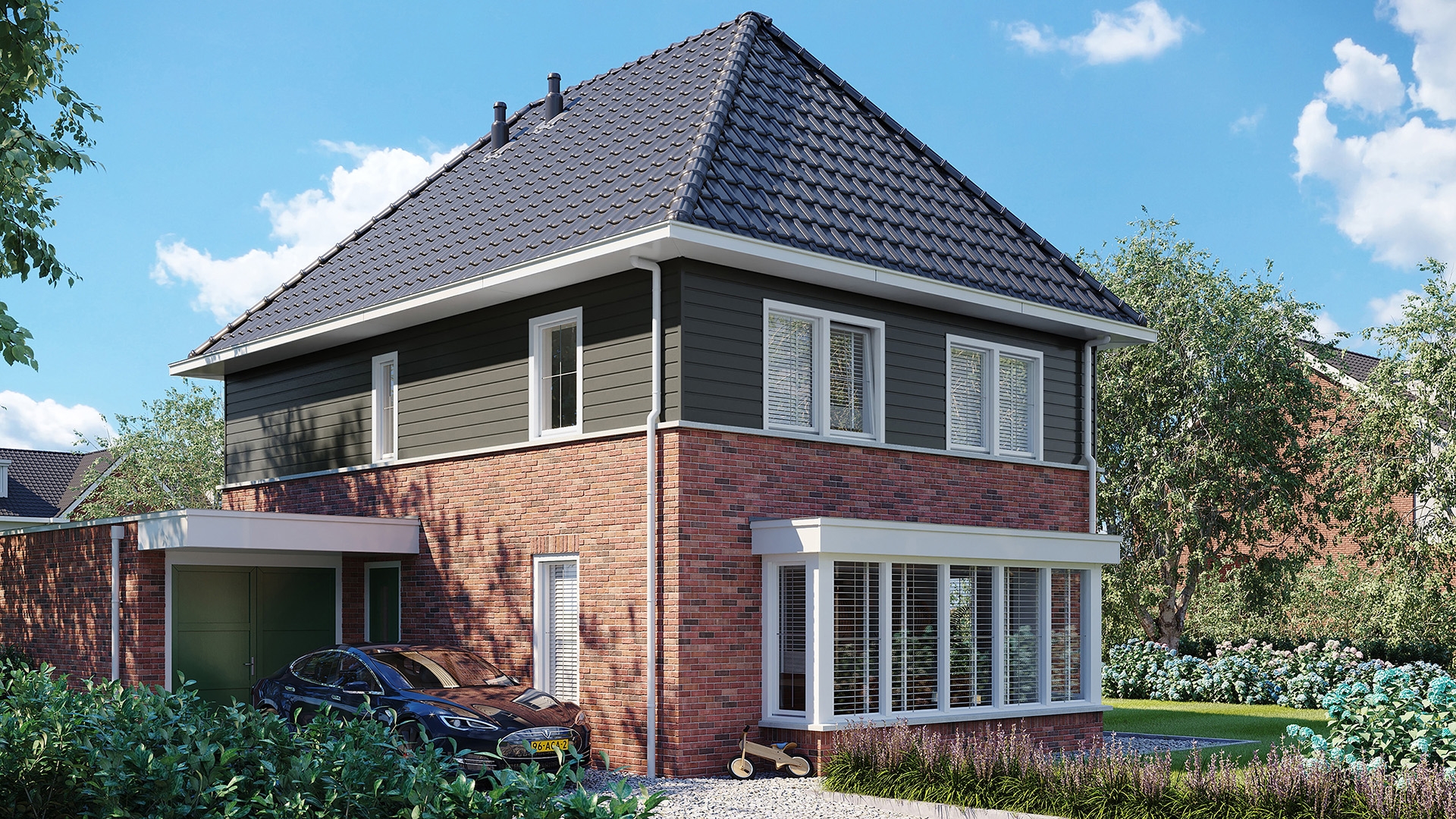 Een huis in de kleur kwartsgrijs sponningdeel143 horizontaal gemonteerd