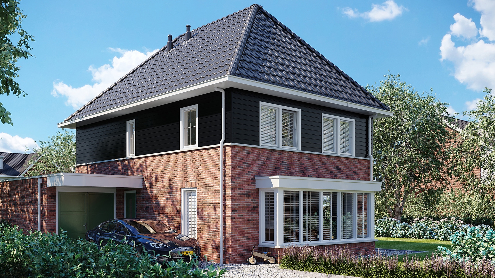 Een huis in de kleur zwart sponningdeel 143 horizontaal gemonteerd