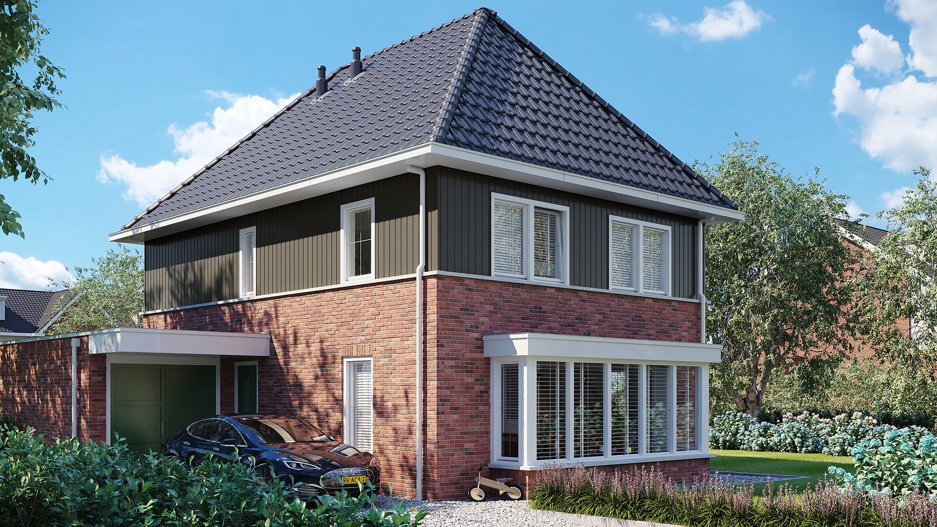 Een huis in de kleur bruingrijs sponningdeel143 verticaal gemonteerd