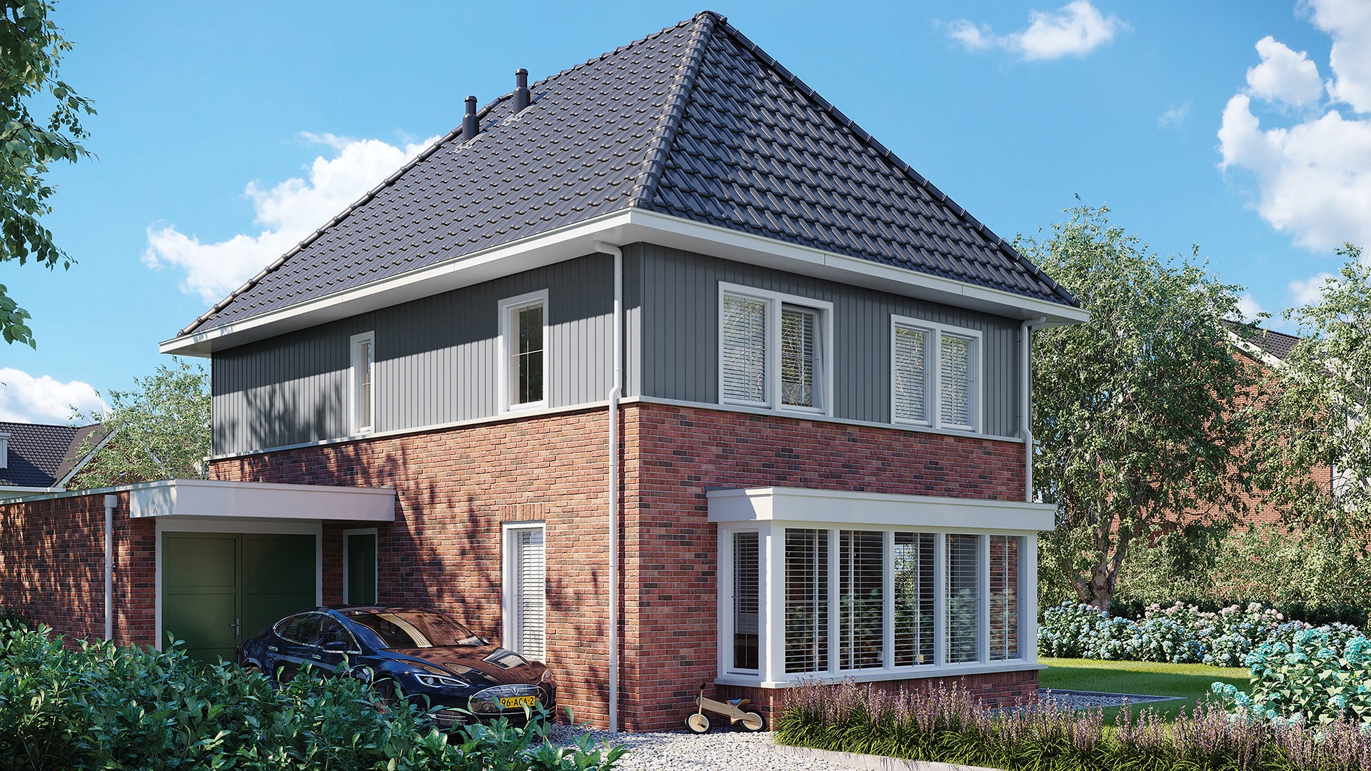 Een huis in de kleur grijs sponningdeel 143 verticaal gemonteerd