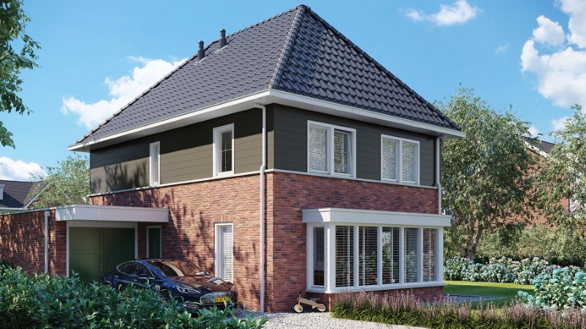Een huis in de kleur bruingrijs keralit sponningdeel 190 horizontaal gemonteerd