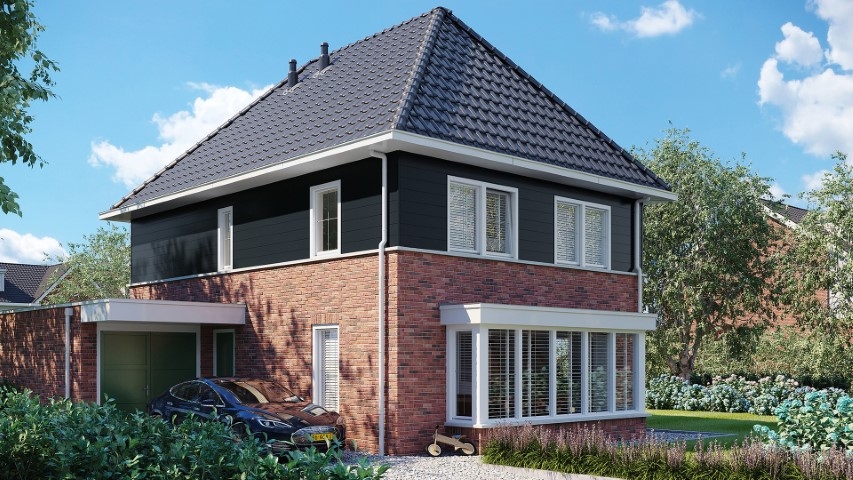 Een huis in de kleur zwartgrijs keralit sponningdeel 190 horizontaal gemonteerd