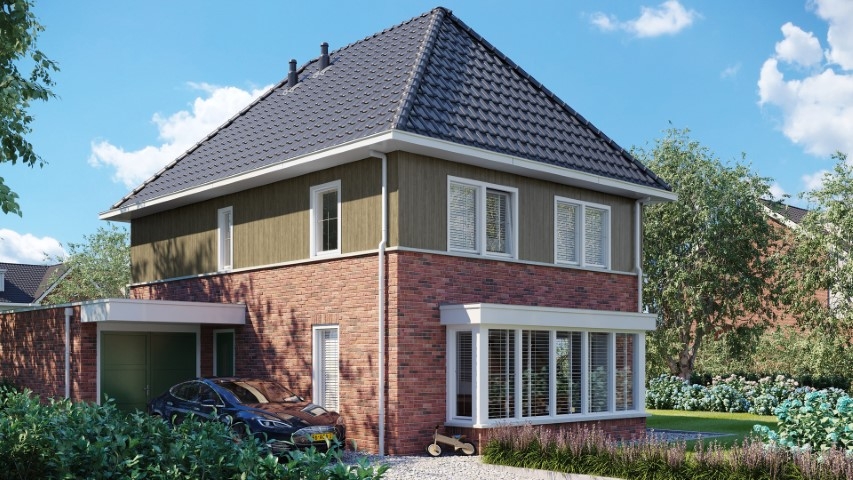 Een huis in de kleur taupe eiken keralit sponningdeel 190 verticaal gemonteerd