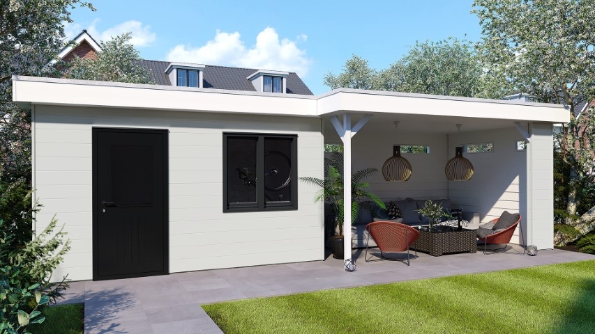 Een overkapping in de kleur snowwhite keralit sponningdeel 190 horizontaal gemonteerd