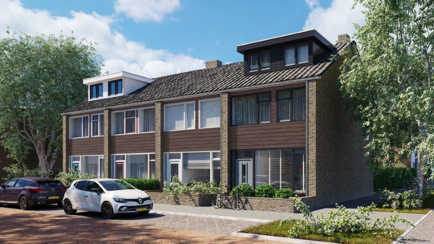 Rijtjeshuizen in de kleur bruin eiken keralit potdeksel 177 horizontaal gemonteerd