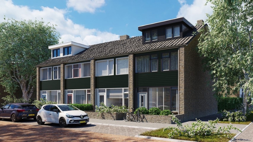 Rijtjeshuizen in de kleur donkergroen sponningdeel 143 horizontaal gemonteerd