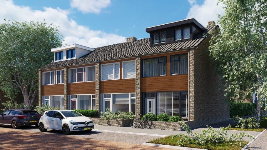Rijtjeshuizen in de kleur golden oak sponningdeel 143 horizontaal gemonteerd