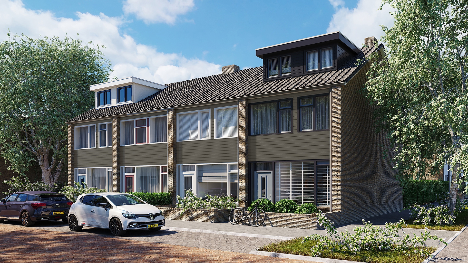 Rijtjeshuizen in de kleur kwartsgrijs sponningdeel143 horizontaal gemonteerd