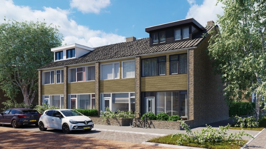 Rijtjeshuizen in de kleur taupe eiken sponningdeel 143 horizontaal gemonteerd