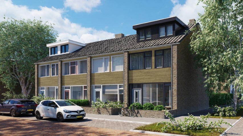 Rijtjeshuizen in de kleur taupe eiken keralit sponningdeel 190 horizontaal gemonteerd