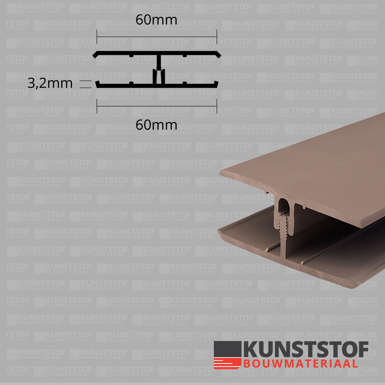 Eurotexx Dubbel Rabat - potdeksel 50mm verbindingsprofiel 2 delig kunststof gevelbekleding profiel in de kleur olijf donker bruin