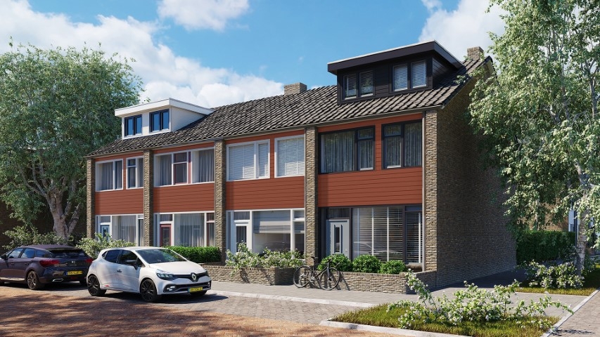 Rijtjeshuizen in de kleur steenrood sponningdeel 143 horizontaal gemonteerd