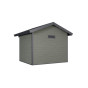 Kunststof tuinhuis graniet met zadeldak achteraanzicht