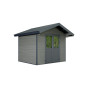 Kunststof tuinhuis graniet met zadeldak zijaanzicht