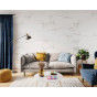 Een muur in de woonkamer gemonteerd met SPC wandpaneel Calacatta Snow 265 x 120 cm – witte marmerlook