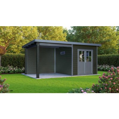 Kunststof tuinhuis met overkapping zwart