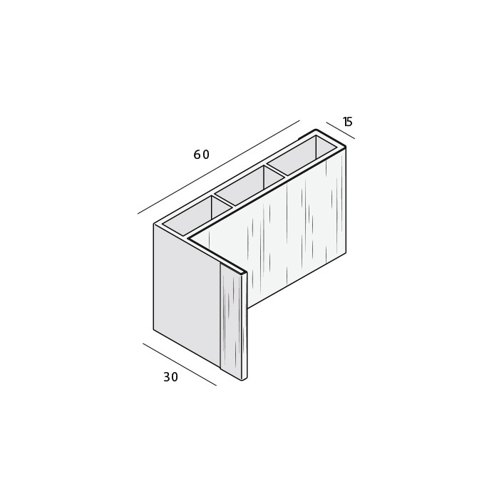 Holkamerprofiel 60x30x15 mm nerf binnenzijde