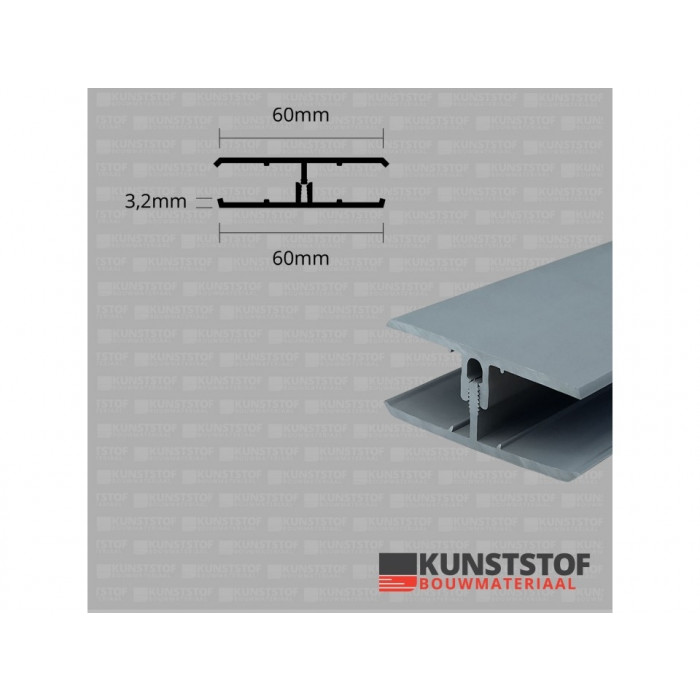 Eurotexx Dubbel Rabat - potdeksel 50mm verbindingsprofiel 2 delig kunststof gevelbekleding profiel in de kleur quartzgrijs - RAL 7045