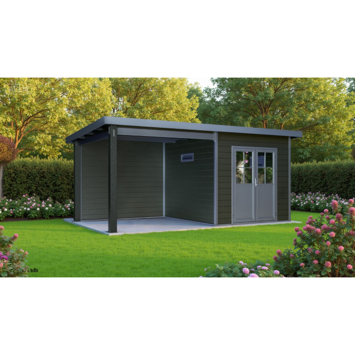 Kunststof tuinhuis met overkapping zwart