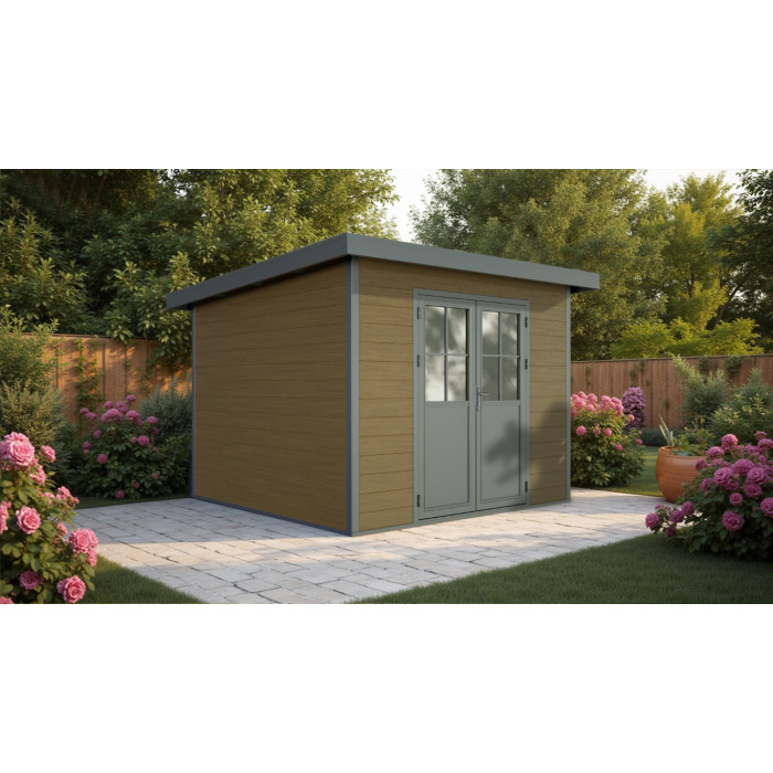 Kunststof tuinhuis bruin met lessenaarsdak