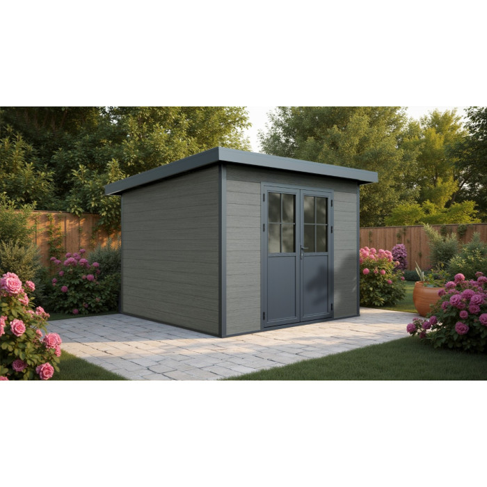 Kunststof tuinhuis graniet met lessenaarsdak