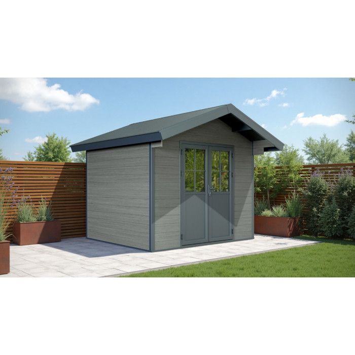 Kunststof tuinhuis graniet met zadeldak