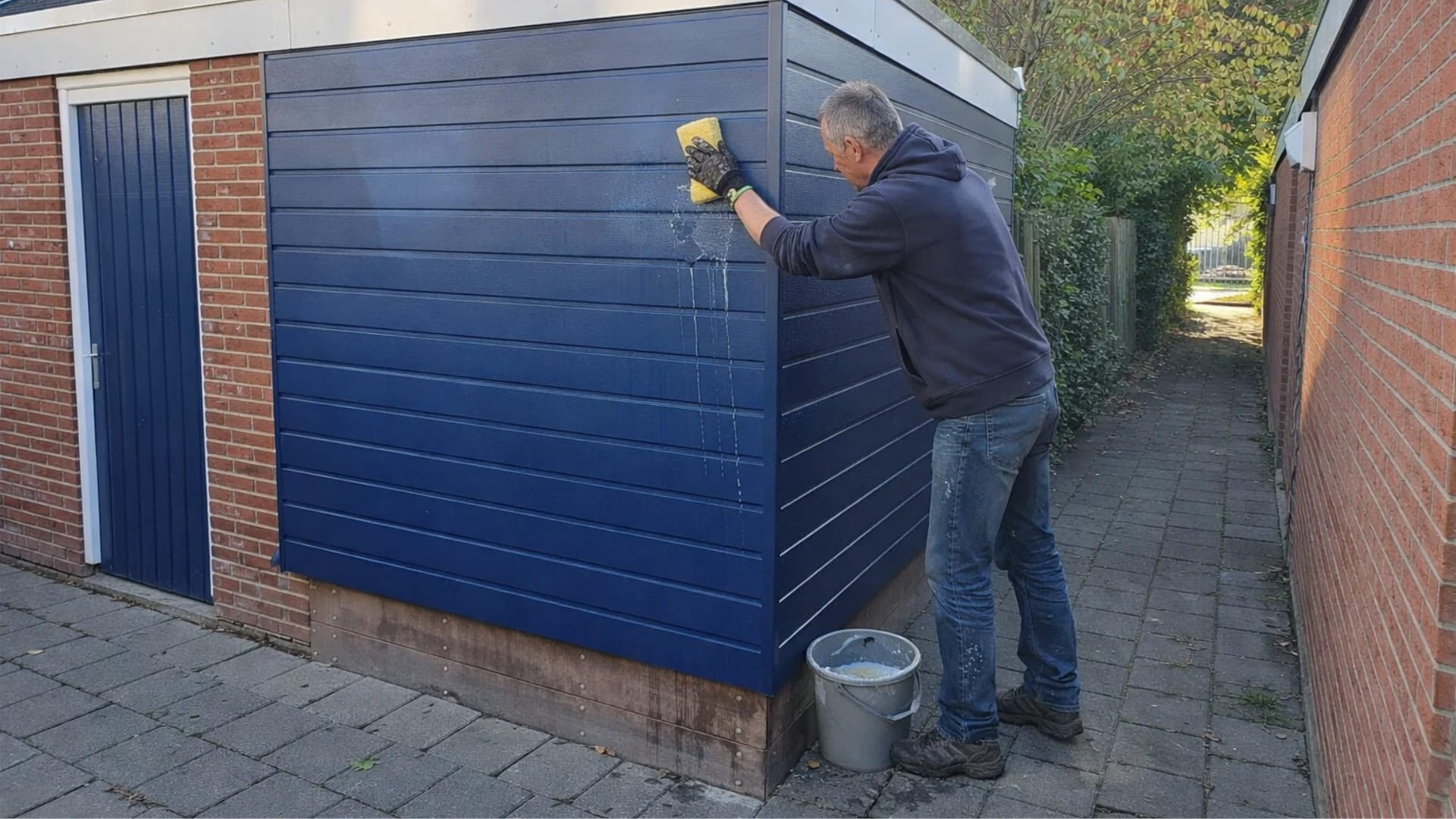 schoonmaken van keralit sponningdeel 143 in de kleur staalblauw