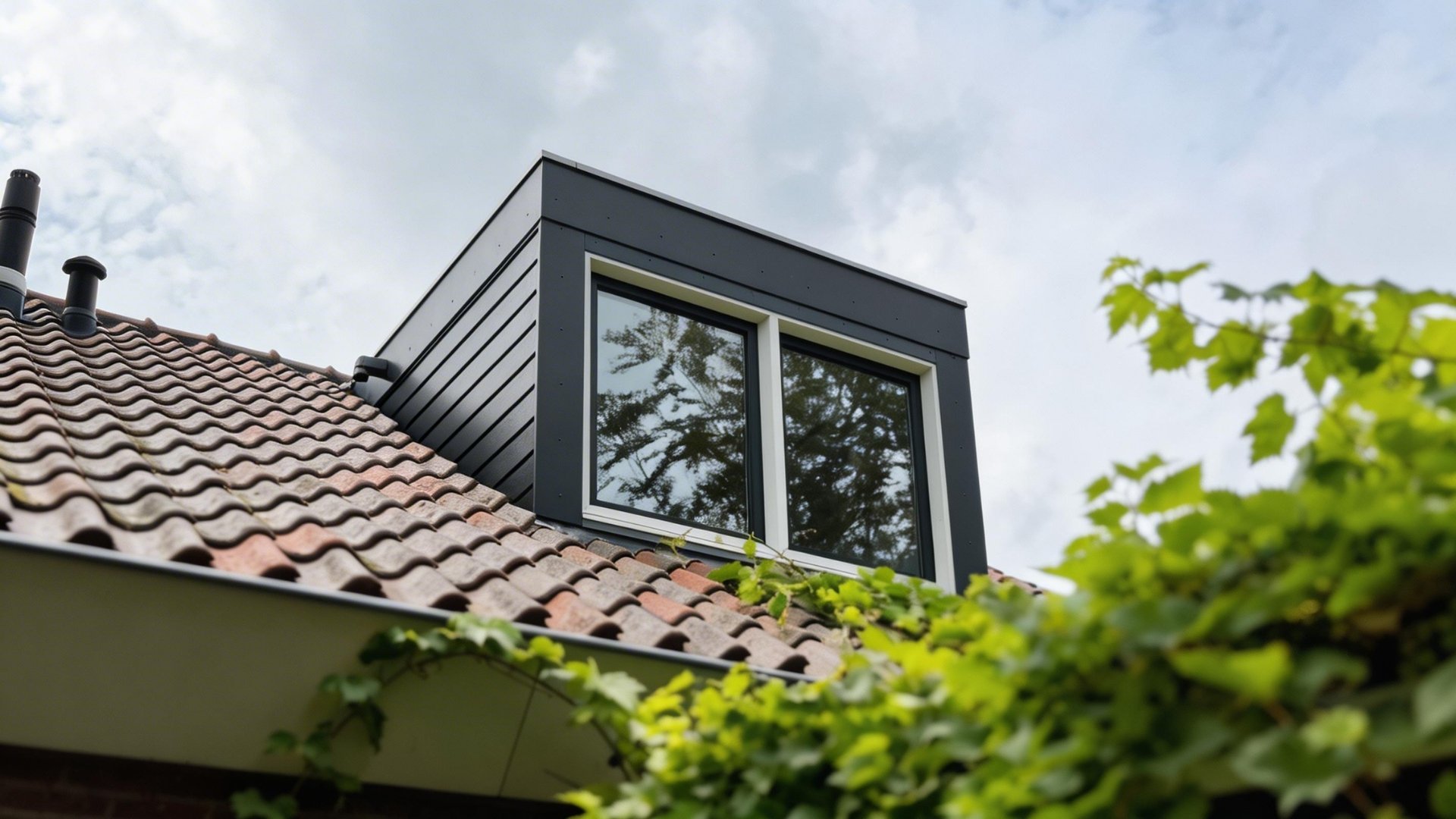 VinyPlus rondkant monumentengroen op dakkapel met ingezoomde detailfoto