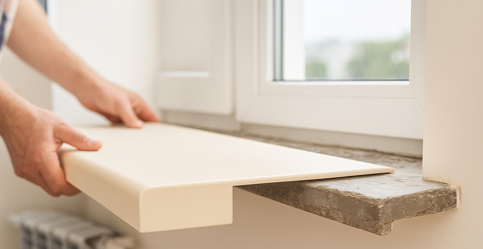 Montage van overzet vensterbank