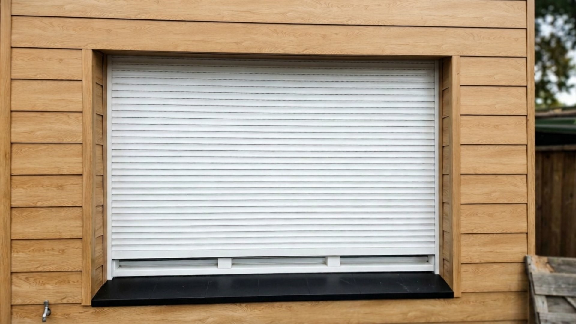 Eurotexx potdeksel Turners eiken gevelbekleding bij raamkozijn Eurotexx potdeksel Turners eiken gevelbekleding rondom raamkozijn met rolluik